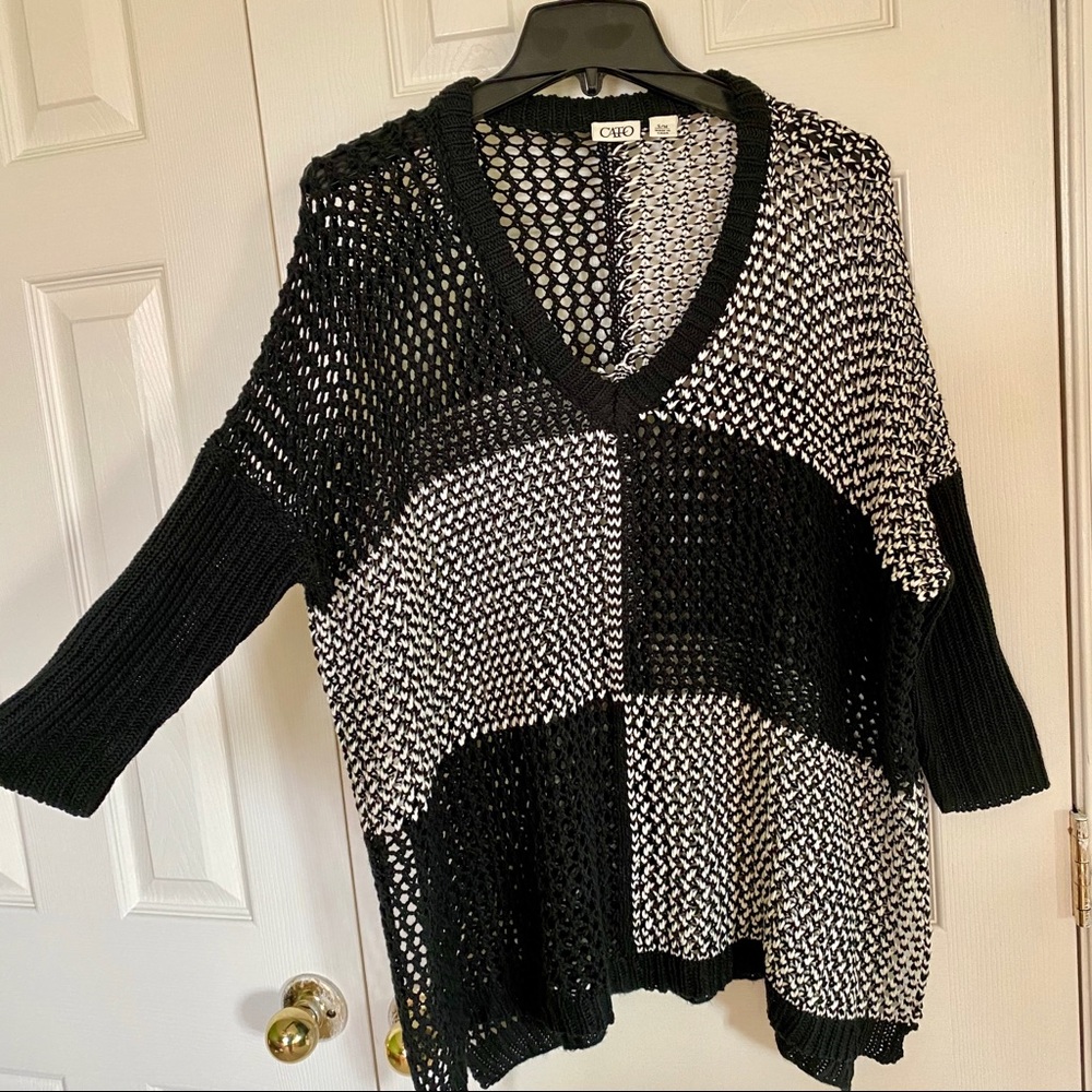 Black and white oversized V neck sweater